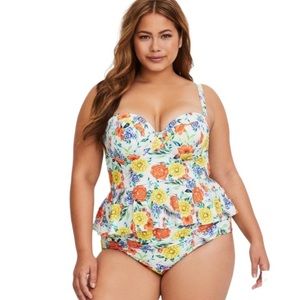 Torrid Underwire Peplum Tankini Top Floral Print Boho Summer Size 12/Large